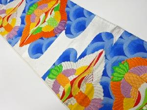 リサイクル　ヱ霞に向かい鶴模様織出し袋帯